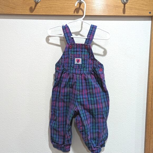 Vtg 90s Oshkosh Bgosh Overalls Girls Sz 18m Purple Plaid Classic Staple - Picture 1 of 5